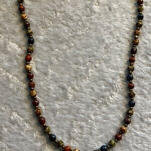 Brown and Blue Beaded Necklace with Natural Stones
